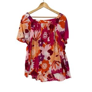 Madison Top Blouse Womens 2X Floral Bright Cottagecore Flowy Resort Summer‎